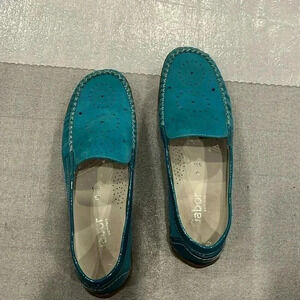 [5.5/US8]Gabor  Comfort Soft Mokashin Turquoise Leather Loafers-EUC